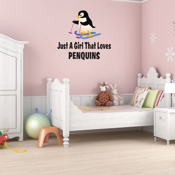 Watercolor Decal Just A Girl That Loves Penguins Living Room Wall Decal for Family Inspirational Quotes Flightless Bird Art Cute Themed Room Décor - Size: 20 In x 18 In