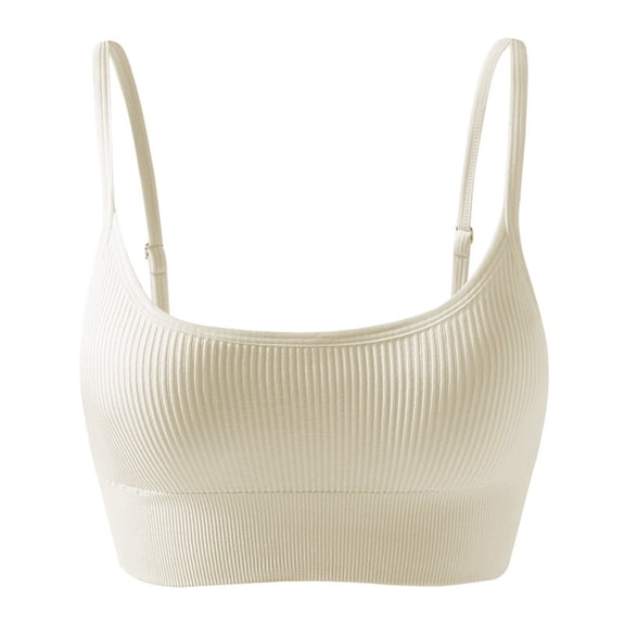 IWRICH Women’s Ribbed Seamless Sports Bra with Strappy Back and Scoop Neck for Yoga and Everyday Wear White M
