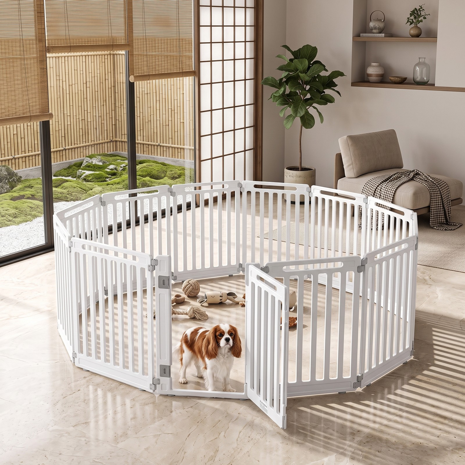 ALPULON 12-Panel Dog Playpen 31.5 Inch Height Indoor Outdoor Pet Fence Foldable HDPE Puppy Exercise Pen Enclosure Kennel for Small Medium Dogs, White