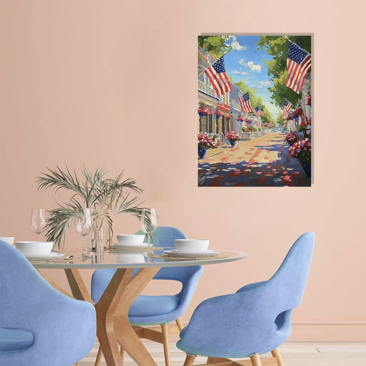 GooTPa 4th of July Patriotic Canvas Wall Art, Street Landscape Patriotic Canvas Prints Wall Art for Living Room Bathroom Bedroom Office, Art Print Painting for Home Decorations - 12x16in