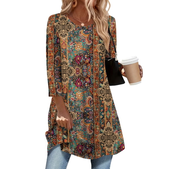 Zeagoo Dressy Tops for Women 3/4 Sleeve Summer Outfits Loose Fit Round Neck T Shirts Fall Dressy Blouses