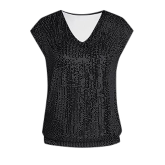 Camiseta sin mangas con cuello en V y lentejuelas para mujer: prenda brillante para fiesta, diseño con lentejuelas en toda la prenda