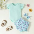 thumbnail image 2 of Odeerbi Baby Bodysuit Layette Set Onesie for Toddler Girls 2025 Fashion Cute Flowers Print Ruffles Short Sleeve Romper Shorts Pants Bow Suit Blue, 2 of 9
