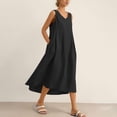 thumbnail image 6 of Wedding Guest Dresses for Women Oversized Linen Dress Women's Sleeveless V Neck a Line Midi Sundress with Pockets Summer Flowy Dresses Black L, 6 of 6