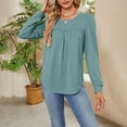 thumbnail image 5 of Jewelreauty Women's Round Neck Pullover Tops Long Sleeve Solid Color Comfort Shirts Fashion Loose Casual Blouses (M, Blue), 5 of 7