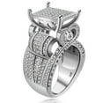 thumbnail image 2 of Uloveido 0.4" Wide Square Cluster Engagement Love Ring Platinum Plated Architecture Ring with Tiny Round Lab Diamond Ring for Mom (Size 7) RA0221, 2 of 8