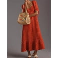 thumbnail image 2 of Gupgi Women's Puff Sleeve Midi Dress Solid Color Bubble Textured Smocked Sweetheart Neck Ruffled Flowy Dress, 2 of 6