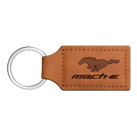 iPick Image for Ford Mustang Mach-E Rectangular Brown Leather Key Chain, Official Licensed
