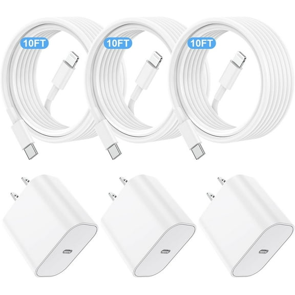 3-Pack 20W USB-C to USB-C 10ft Charger