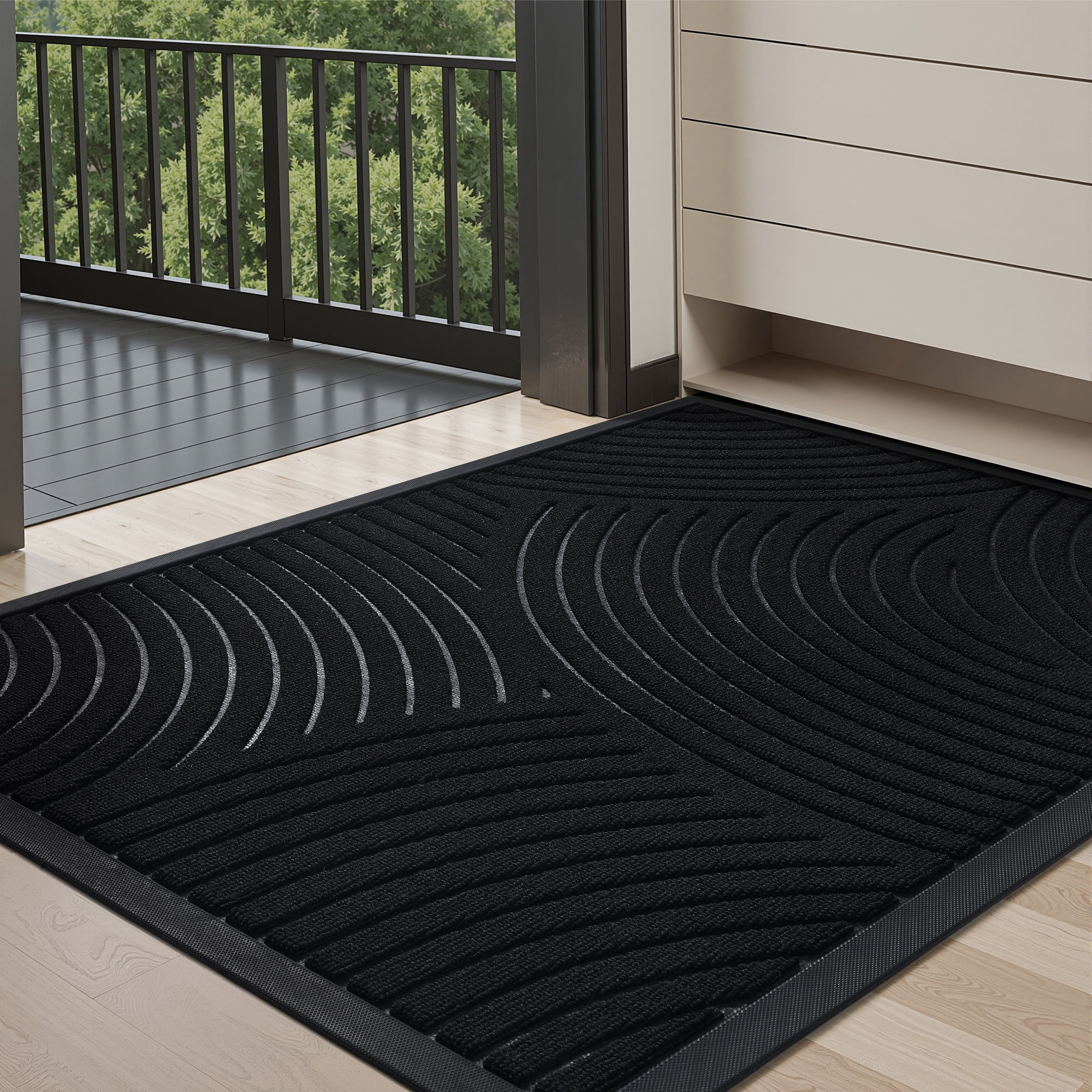 FEELHOME 17"x30" Non Slip Outdoor Doormat Absorbent Front Door Mat Rubber Welcome Mat for Indoor Outdoor Use Low Profile Dirt Trapper Entryway Rug Black
