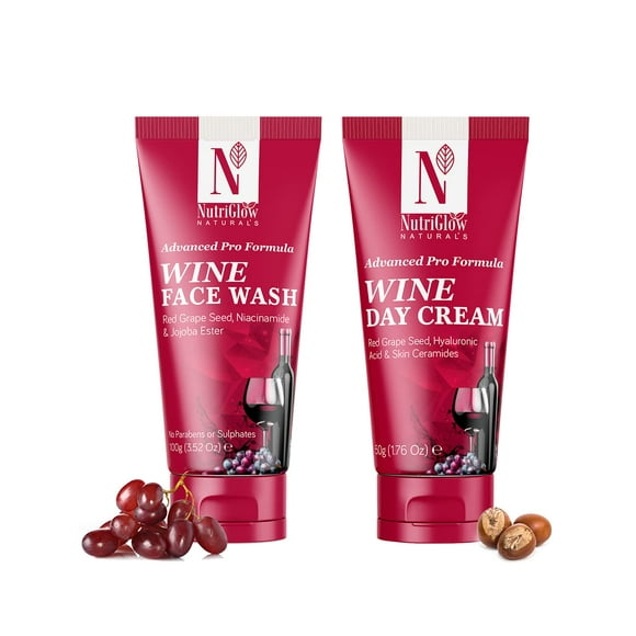 Nutriglow Natural's Wine Face Wash (100Gm) & Wine Day Cream (100Gm), Anti Aging