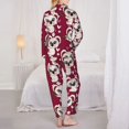 thumbnail image 3 of Pajamas for Women Sets, Big Eyes Koala Burgundy Lounge Sets Long Sleeve Button Down Night Shirts Sleepwear Pjs, 3 of 6