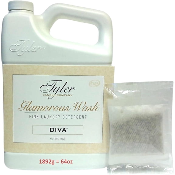 Tyler Candle Diva Glamorous Wash Liquid Laundry Detergent, 24 Loads, 64 fl oz with Scent Sachet