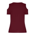 thumbnail image 5 of Dazajoo Cold Shoulder V Neck Top Women's Casual Loose Fit Short Sleeve Shirts 2024 Summer Baggy Fashion Solid Color Tee Blouses for Women,Red,M, 5 of 6