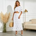 thumbnail image 4 of RFQWOVSR Women's Solid Color Embroidered Short Sleeve Crop Top Maxi Skirt 2 Piece Set French Style Casual Summer Dress Outfit S, 4 of 5