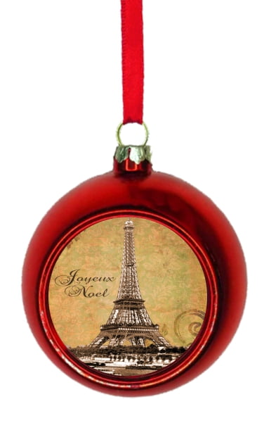 Vintage Style Eiffel Tower Paris France Joyeux Noel Bauble