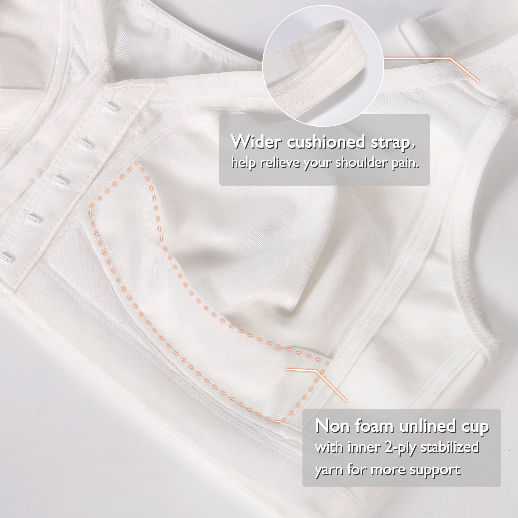 Exerin Women's Plus Size Front Closure Minimizer Bras Wireless Non Padded Comfort Back Support Bra(42DD,White)