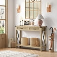 thumbnail image 7 of Towallmark 43" Rattan Console Table, Boho Entryway Table With Storage Drawers, Living Room Hallway Foyer Accent Table, Burlywood, 7 of 7