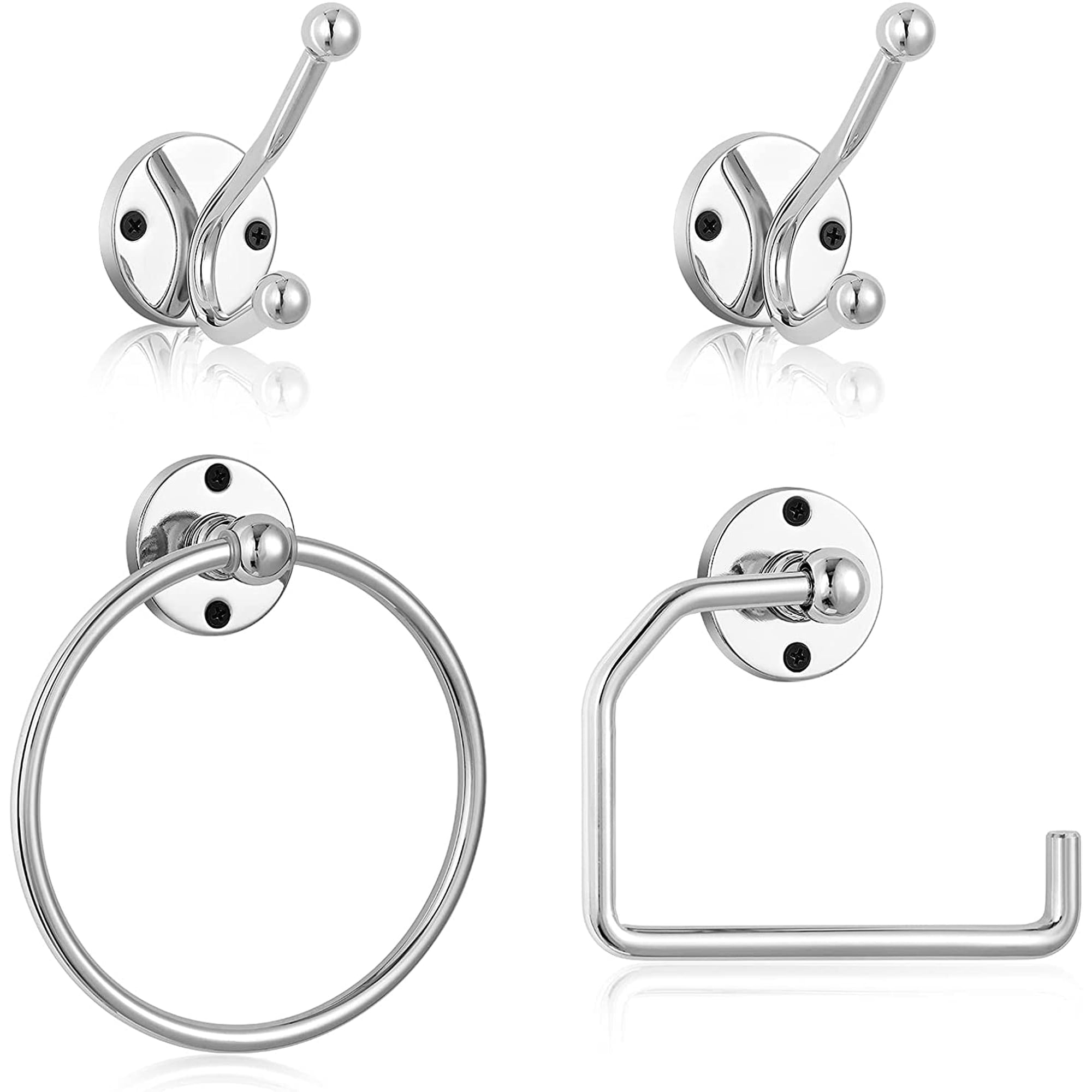 Oumilen 4 Piece Bathroom Set Stainless Steel Towel Ring Toilet Paper Holder Silver