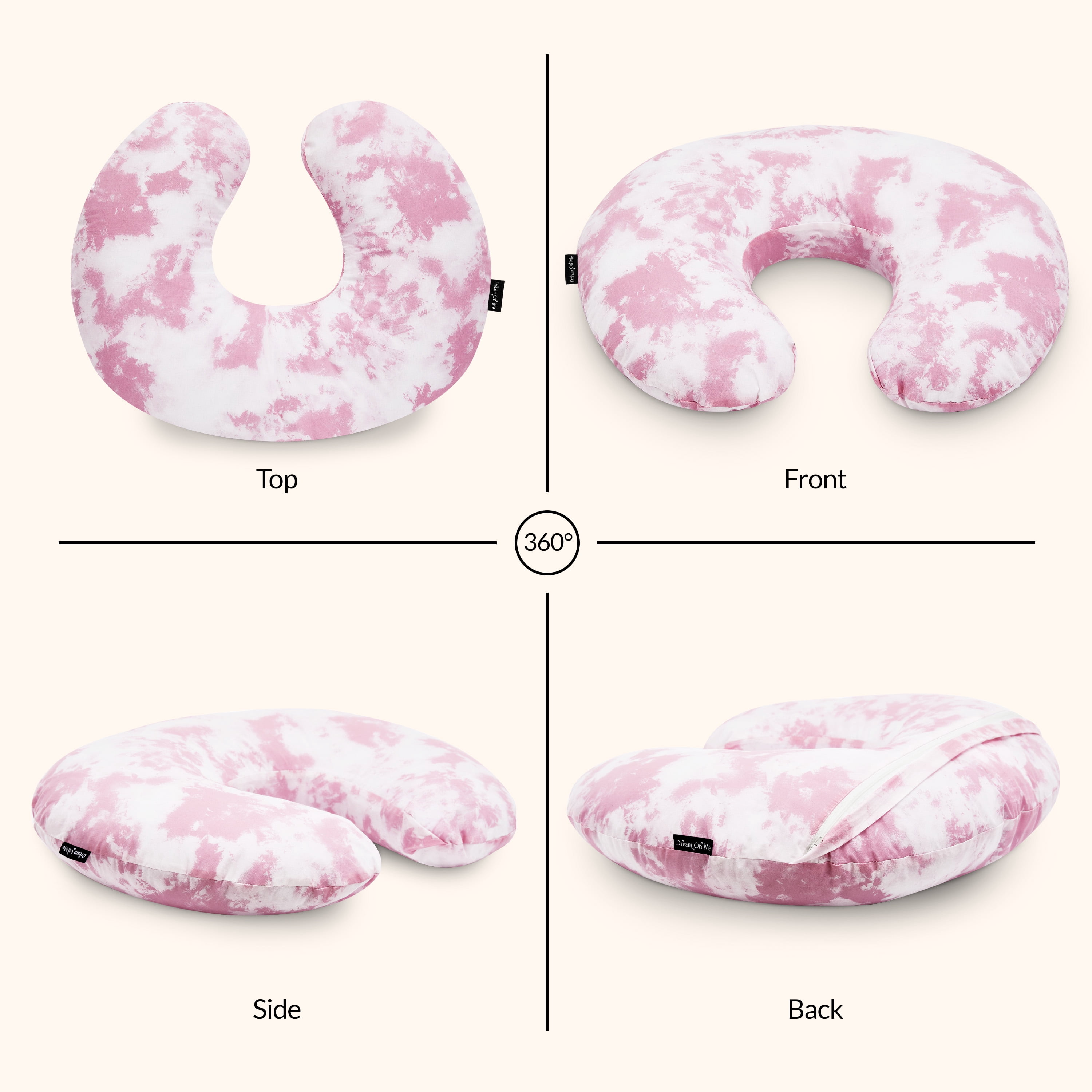 Dream On Me Beeboo Nursing Pillow and Positioner, Breastfeeding and Bottlefeeding Pillow, Removable and Washable Pillow Cover, Soft and Breathable Fabric in Pink