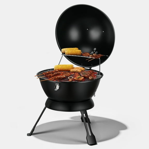 14 inch Portable Charcoal Grill with Warming Rack & Vent System for Camping Picnic, Black
