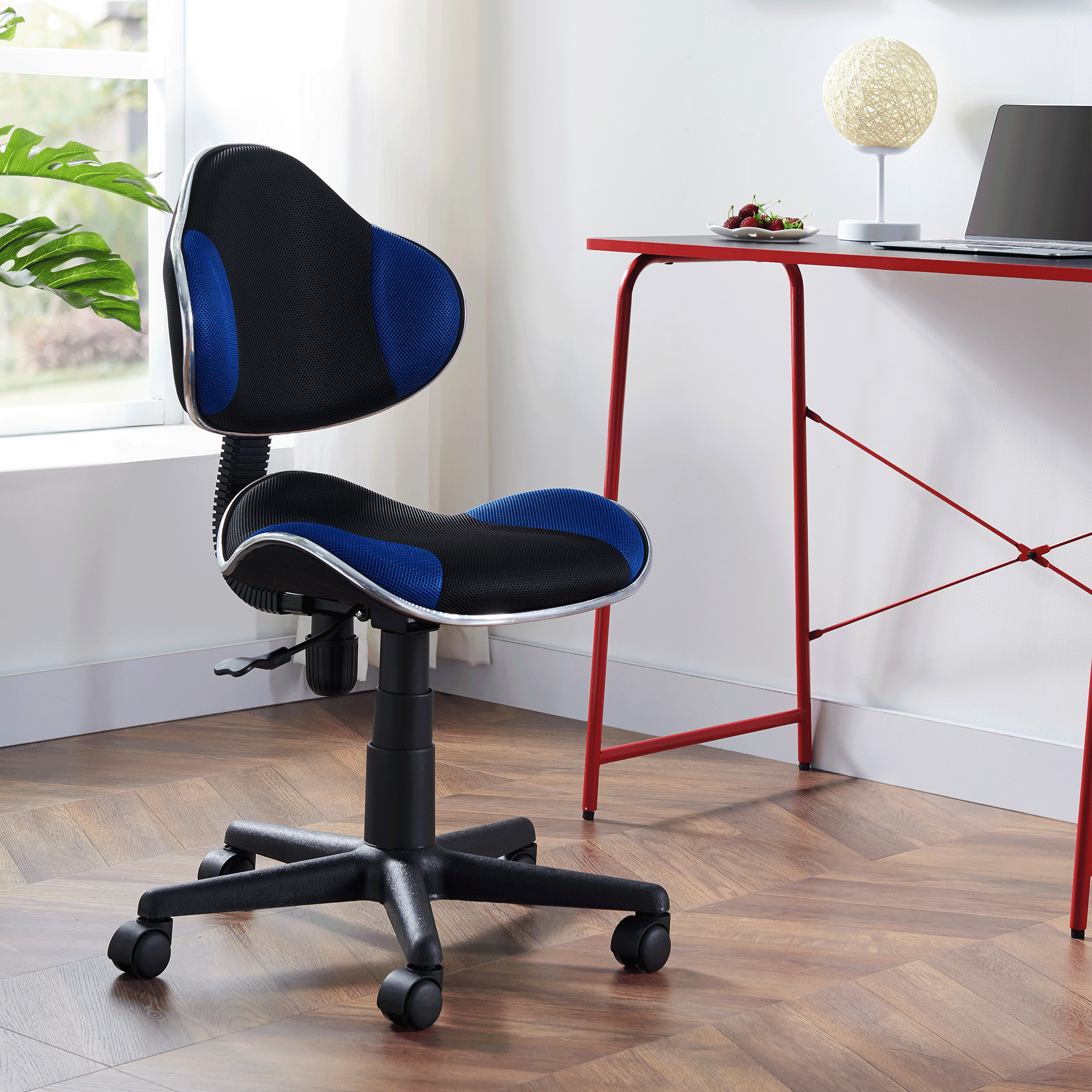 JJS Home Office Low Back Computer Executive Chair, Ergonomic Mesh Chair with Extra Large Base and Pads, BLK-BLU