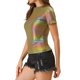 thumbnail image 4 of INSPIRAR CHIC Blusas de fiesta brillantes de manga corta texturizadas metálicas para mujeres M Arcoíris, 4 of 7