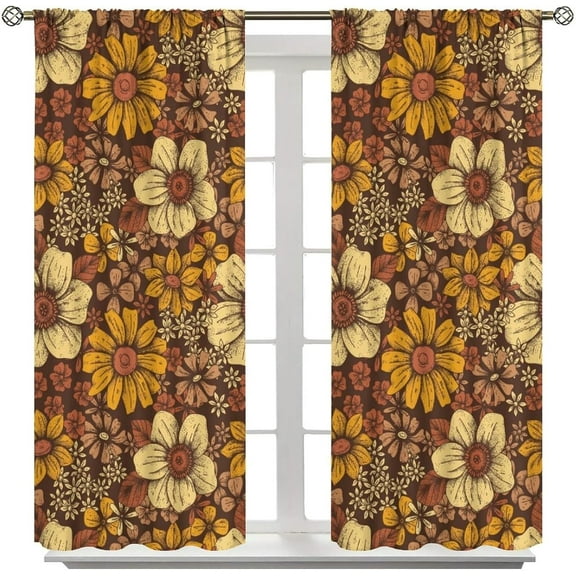 Rustic Farmhouse Vintage Floral Blackout Curtains, Bohemian Medieval Art Flowers Plants Pattern Grommet Window Drapes, for Bedroom Living Room 42"W x 96"L (Pack of 2)