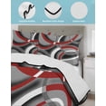 thumbnail image 4 of Grey Geometric Twin Size Down Alternative Comforter, Lightweight Comforter Quilt Bedding Set with Pillow Shams Modern Abstract Black White Red Striped All Seasons Bed Comforter Duvet Insert 68"x86", 4 of 7