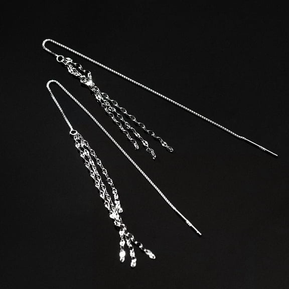 K-KED Real 925 Sterling Silver lONG Pull Through Dangle Threader Earrings