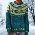 thumbnail image 2 of WTXUE Fair Isle Knitted Sweater Casual Loose Crewneck Long Sleeve Cropped Retro Pullover Sweaters Vintage Boho Lightweight Pullover Tops Fall Outfits Winter Warm Oversized Blouses Blackish Green L, 2 of 4