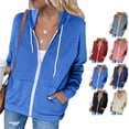 thumbnail image 4 of Sudadera con capucha informal de manga larga con cremallera para mujer, sudaderas con capucha, chaqueta con capucha de color sólido con bolsillos, color azul XL, 4 of 6
