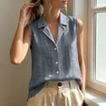 thumbnail image 2 of Aezemi Women Cotton Linen Shirts, Dressy Sleeveless Collared Button down V Neck Blouses, Summer Business Casual Office Tank Tops, 2 of 8