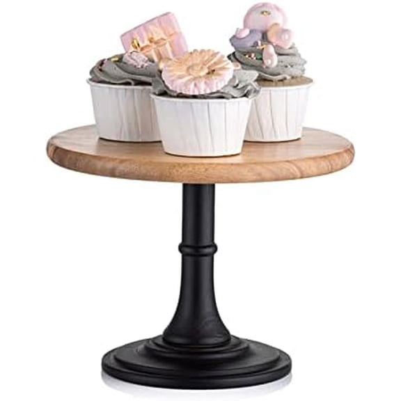 Wood Cupcake Stand Display: Wooden Cake Pedestal Stands Round Dessert Riser Cookie Serving Tray Vintage Pie Plate Holder Farmhouse Table Decor for Wedding Party Christmas 7.87 Inch/20cm