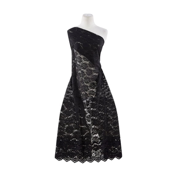 Zelouf Lace With Scallop Embroidery  , Sewing, DIY, Crafts Fabric by the Yard, 999 Black, 3 Yard