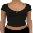 thumbnail image 1 of Crop Tops pour les Femmes Été Mignon Solide Slim Fit Recadrée Débardeurs T-Shirt de Base, 1 of 5