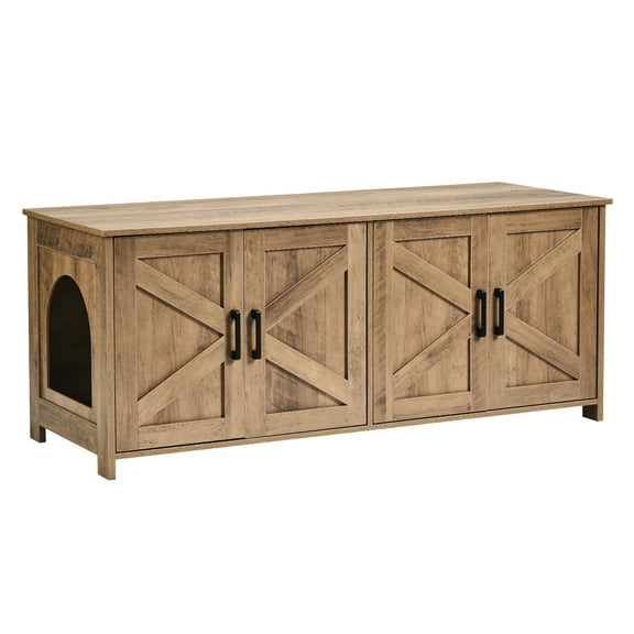 KFFKFF Dual Cat Litter Enclosure, Spacious Hidden Litter Box Cabinet, Double Chamber Wood Design, Fits Standard Litter Boxes, 47.2"L x 18.5"W x 19.7"H, Greige