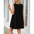 thumbnail image 3 of Womens Mini Sundress With Pockets A-line Cover Ups Summer Cotton Dress Pleated Sleeveless Casual Loose V Neck Cogild, 3 of 4