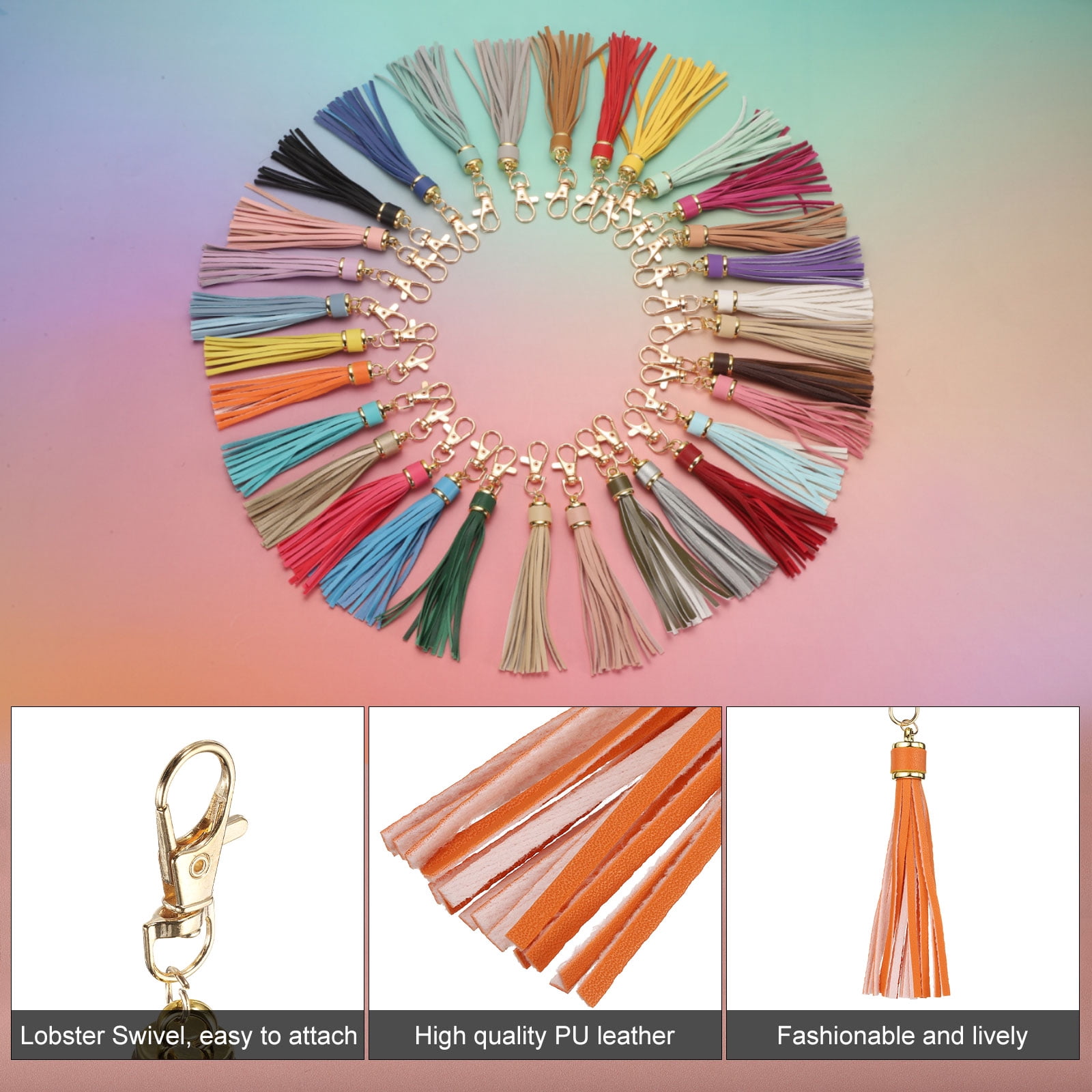 Unique Bargains PU Leather Tassels for Keychain Making Crafting Clasp Orange