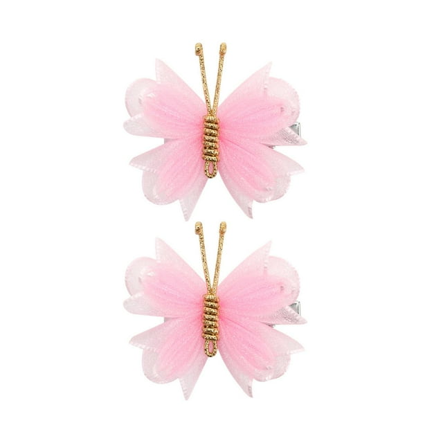 2x Pinces à Cheveux Papillon Queue de Cheval Mignon pour Enfants Cheveux Bouclés Légers Maille Rose