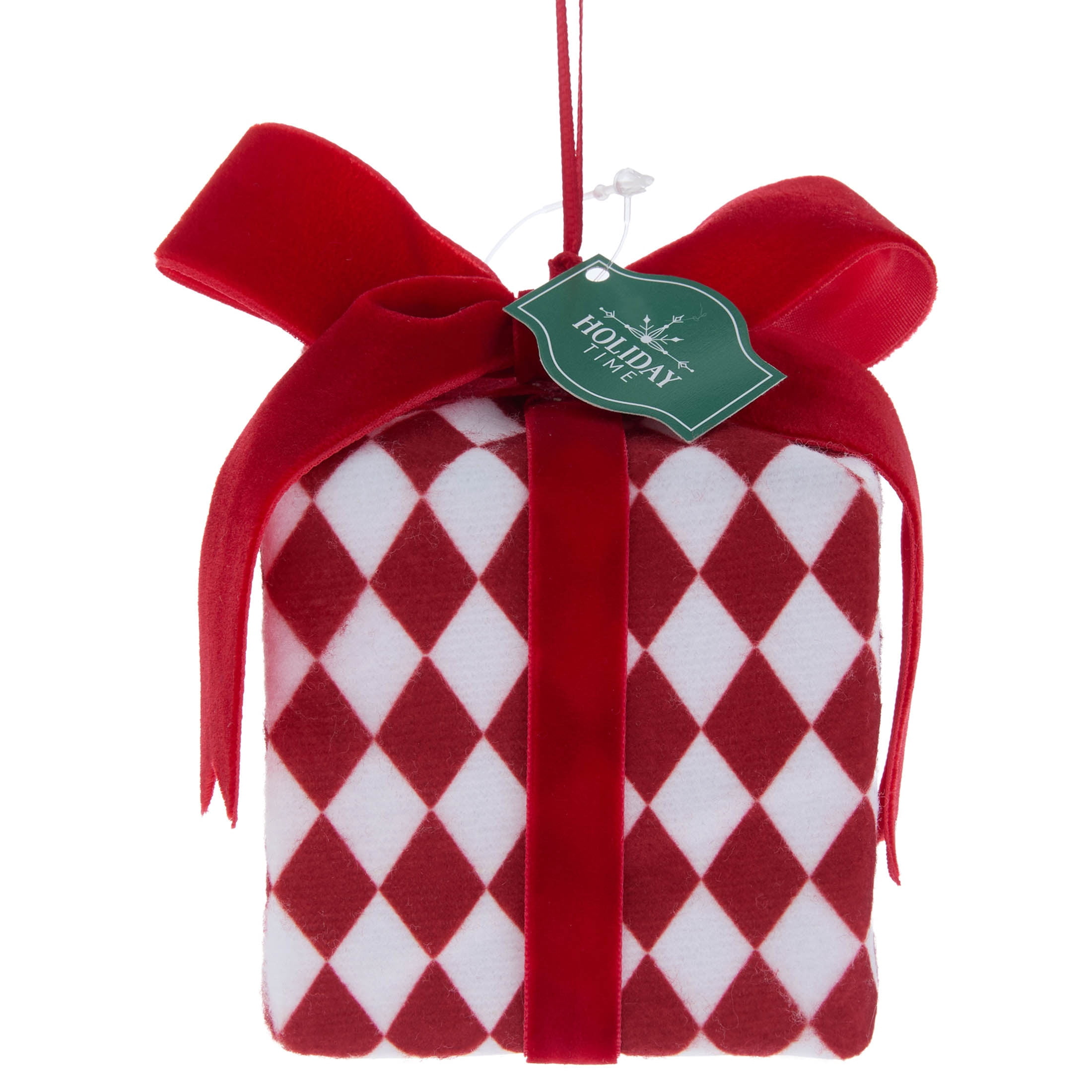 Red and White Diamond Gift Box Christmas Ornament, 3.5", by Holiday Time