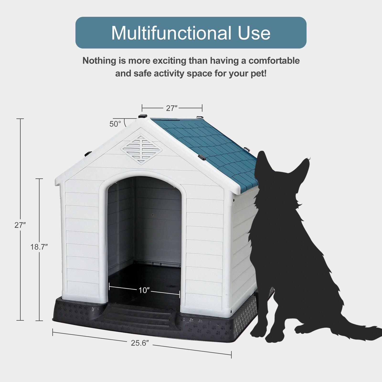 LINJH Dog House Indoor Outdoor Plastic Durable Dog House Insulated Puppy Shelter Blue