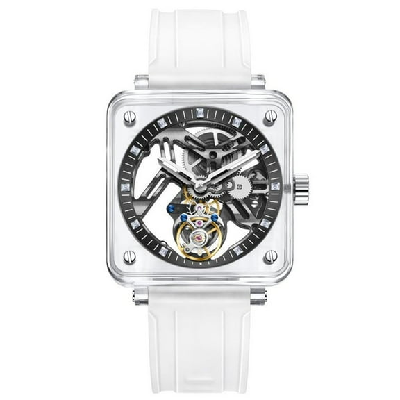 AESOP Real Flying Tourbillon Skeleton Mechanical Hand Wind Wrist Watch Men Sapphire Crystal Diamond Business Dress Hollow Dial Clock Man Super Luminous Transparent Case Rubber Band