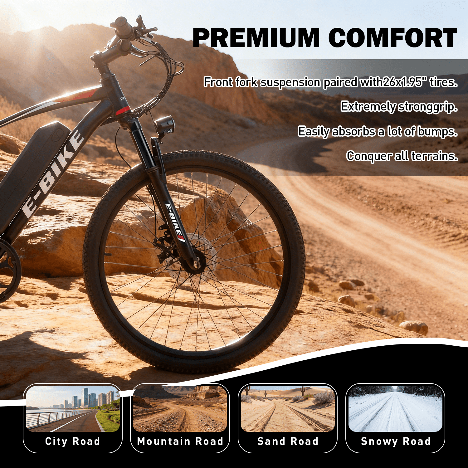 Adults 20MPH Electric Mountain Bicycles,500W Peak 749W Motor, 40 Miles Range,26" Commuting E bike with 432Wh Removable Battery,7 Speeds,UL2849 Certified