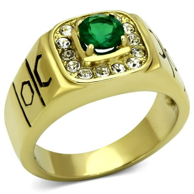 Alamode TK764-13 Men IP Gold Stainless Steel Ring with Synthetic in Emerald - Size 13