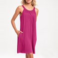 thumbnail image 5 of JIAYUE Women's Dress Solid Color Sleeveless O-Neck Casual Relaxed Fit Beach Mini With Pockets Front Pleats Vacation Everyday Wear Basic Sundress Stylish Female Dresses, 5 of 8