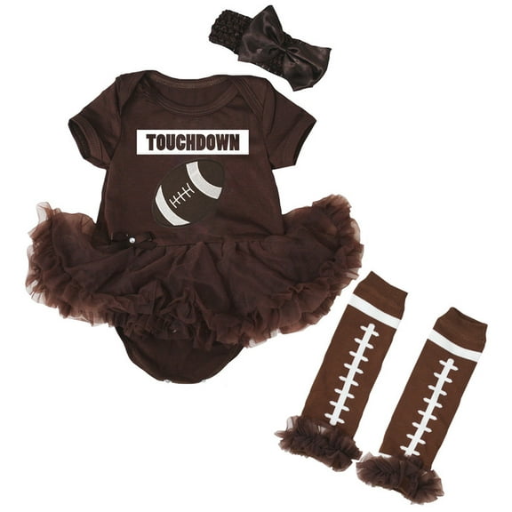Petitebelle Touchdown Football Baby Dress Leg Warmer Nb-18m (Brown/Brown, 3-6 Months)
