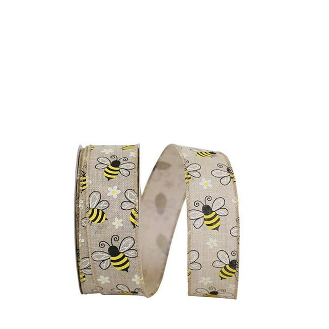 Reliant Ribbon 93402W-750-09H 10.5 in. 20 Yards Bumble Bees Linen Wired Edge Ribbon, Natural