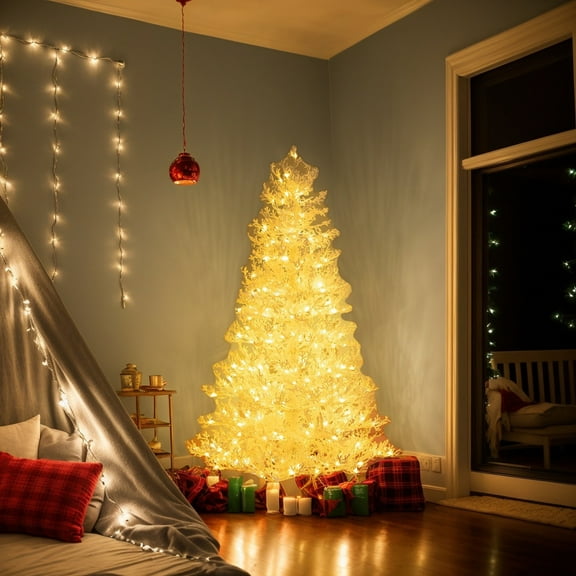 YYAo Christmas Tree, Lightweight Christmas Tree,6 Feet Artificial Xmas Tree with 383 PE Branch Tips and 300 LED Lights