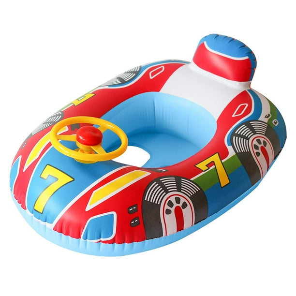 Anillo de natación inflable para bebé, asiento de natación para niños con bocina de coche, barco (azul pequeño)